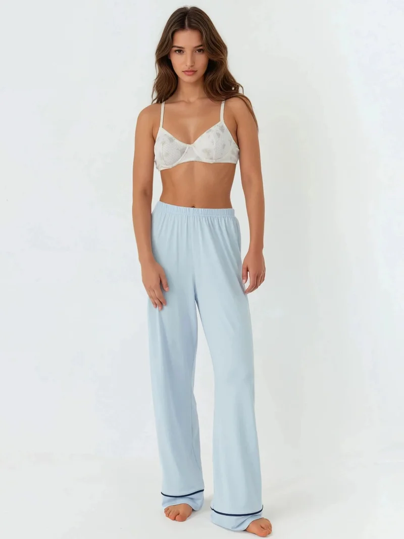 HICCUP Baby Blue Relaxed Fit Long Sleeve Extra Soft Touch Pajama Set with Shirt Collar for Women | Best Price UAE